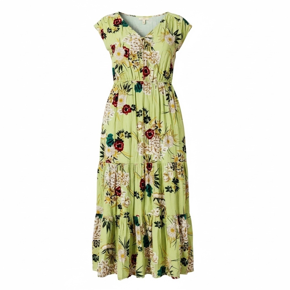 Floral Boho Maxi Dress Smocked Waist Tiered Ruffles Wedding guest Garden Party S